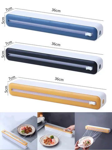 Food Film Dispenser Magnetic Plastic Wrap Dispenser with Cutter Storage Box Aluminum Foil Stretch Film Cutter Storage Holder