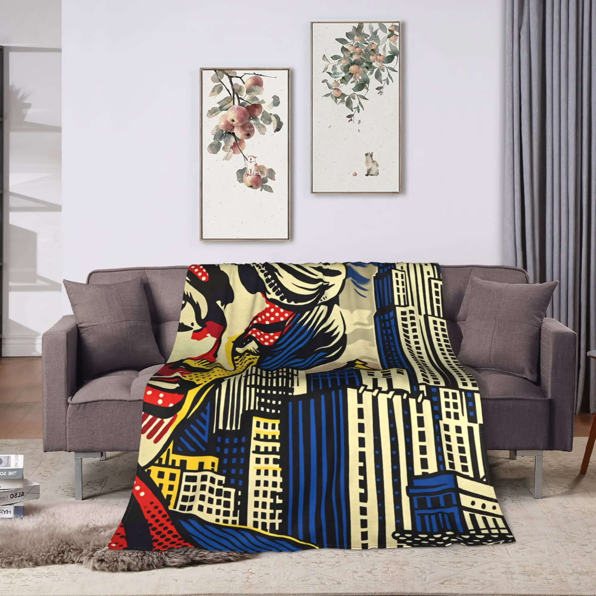 Roy Lichtenstein Pop Art Blanket  Airplane Travel Flannel Throw Blanket For Bedroom Super Soft Custom Quality Bedspread Gift