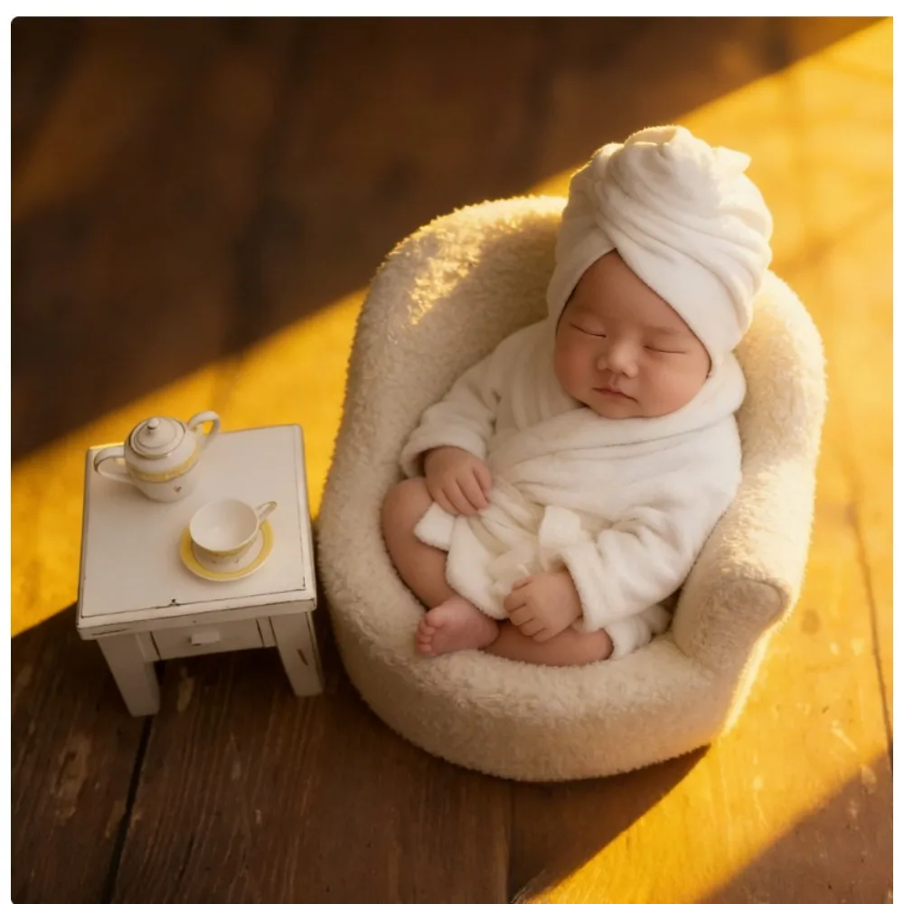 Soft Baby Photography Bathrobe Set Newborn Photo Prop 100 Days Celebration Outfit