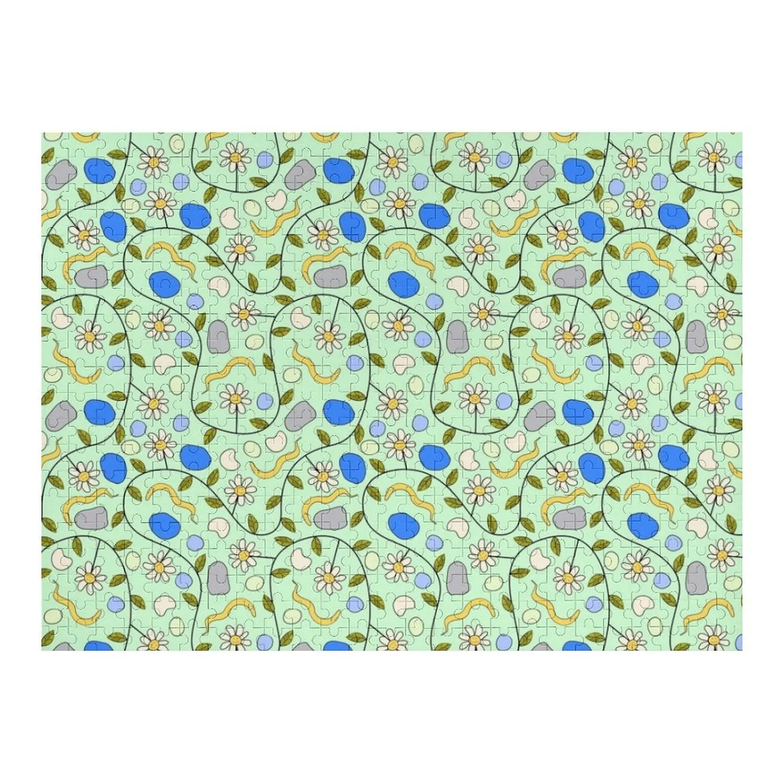 

C. elegans Worms and Grumpy Flowers on Green Jigsaw Puzzle Custom Child Gift Customized Kids Gift Puzzle