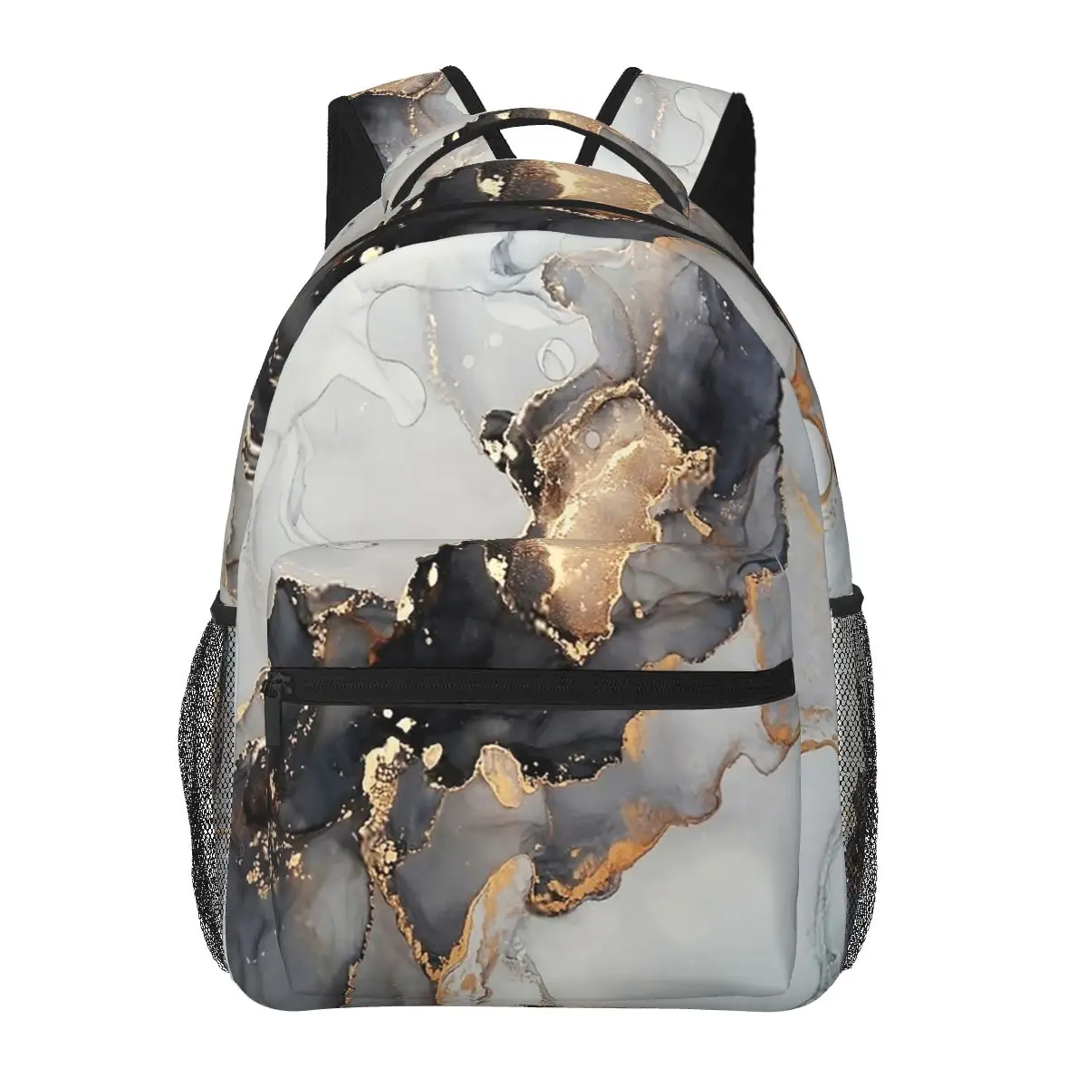

Marble Veins Black And White Golden Student Backpack School Bag Hiking Travel Daypack for Men Women Bookbag Shoulder Bags