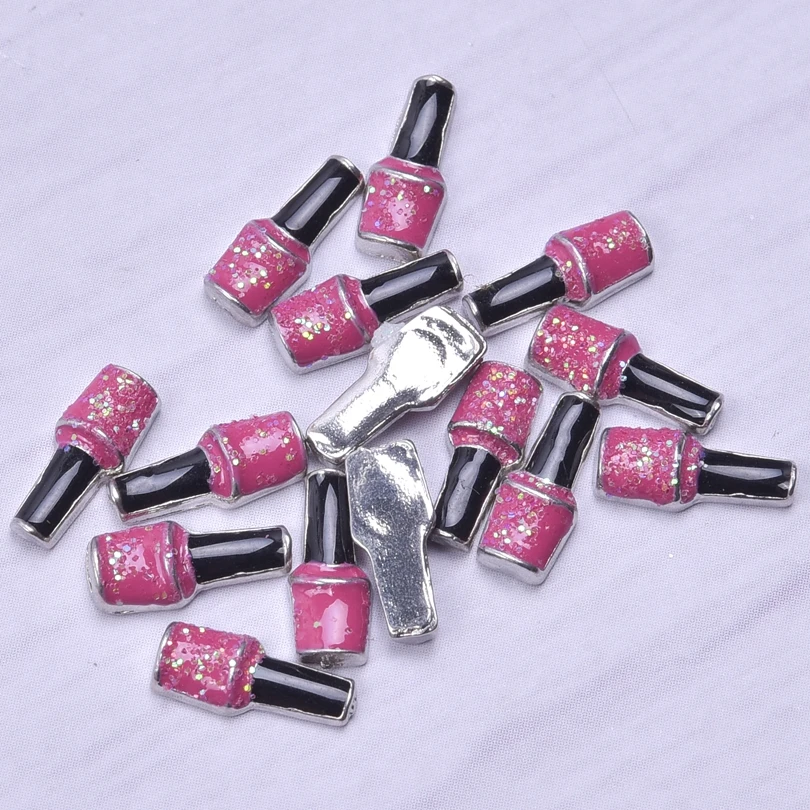 20Pcs/Lot Women Crystal Crown Nail Polish Floating Charms Red Lip Pendant For Memory Relicario Locket Necklaces Jewelry Making