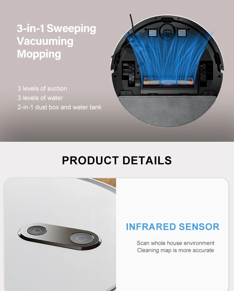 Purerobo K1D Roboter-Staubsauger, Gyroskop-Navigation, intelligenter Lautsprecher, Sturzprävention, Sturzprävention, Sensor, Heimkehrmaschine, Roboter