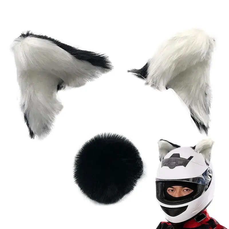 Motorcycle Headgear Cat Ears Plush Kitty Ear Headgear Accessory with Adhesive Motorcycle Helmets Headgear Cat Ears Covers