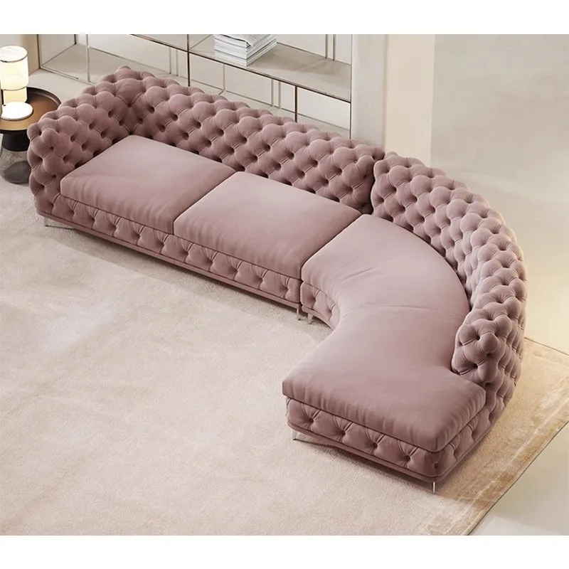 Curved sofa semicircular corner light luxury fabric buckle combination living room special-shaped