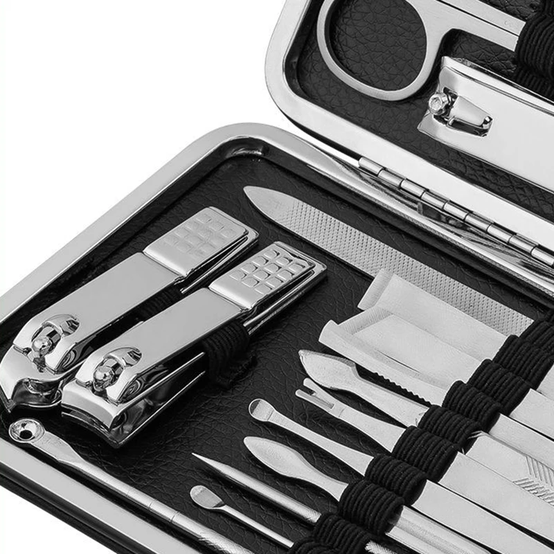 ชุดกรรไกรตัดเล็บสแตนเลส7/10/12/16/18ชิ้นพร้อมเคสเดินทางกรรไกรตัดผิวหนังที่ตายแล้วชุดทำเล็บเครื่องมือดูแลผิวหน้าและเล็บเท้า