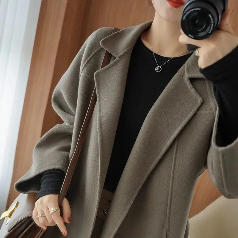 Double Sided Wool Coat Women's Long Style Knee Length Loose Fit Large Size High-end Wool Woolen Coat New Style