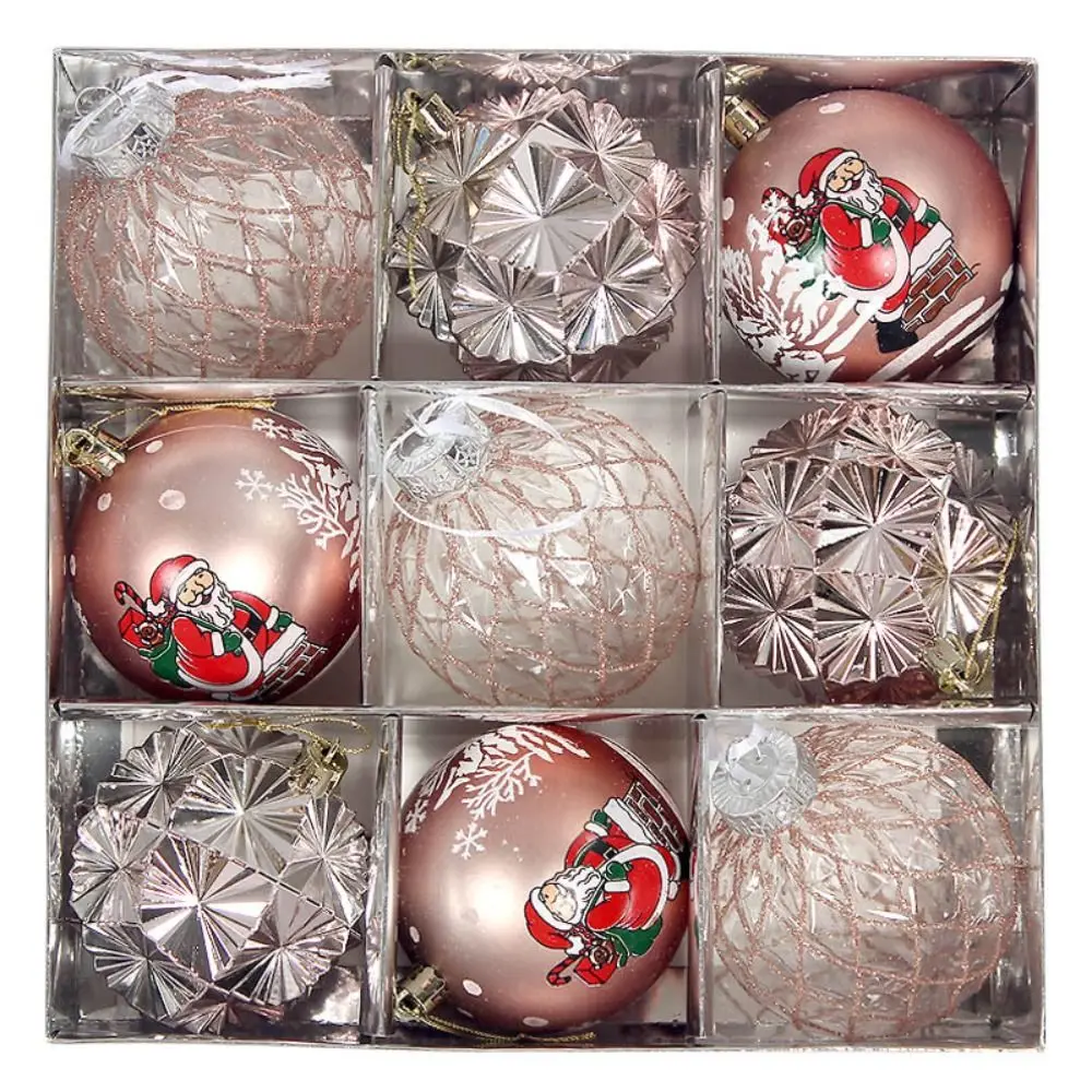 9pcs Fashion Plastic Christmas Ball Set 7 Colors 8CM Xmas Ornament Ball Suspensable Christmas Tree Balls Scene Supplies