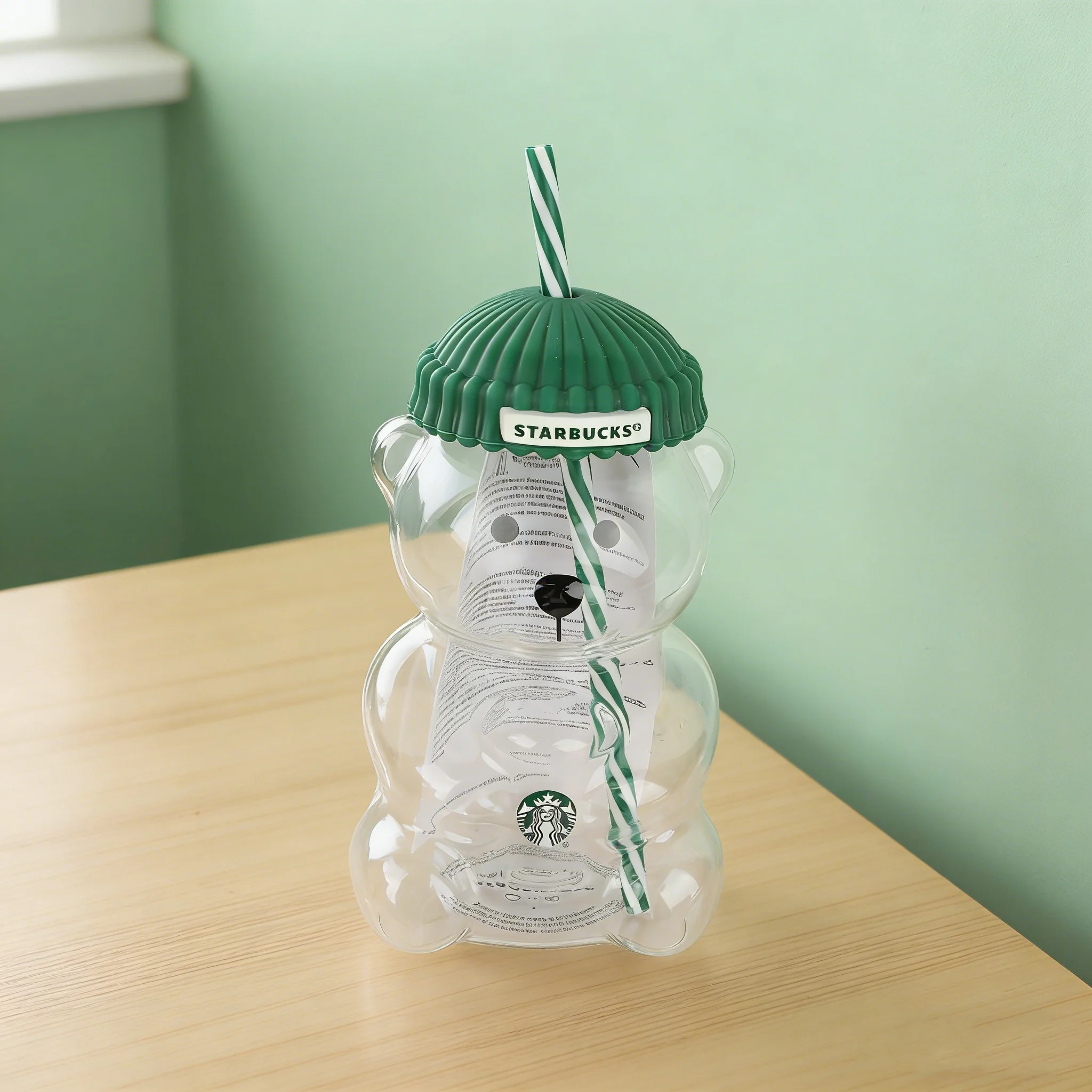 Copo de vidro Starbucks Eco Straw com estampa de urso fofo, 591ml, copo transparente para água, tampa de silicone de grau alimentício, ótimo presente para ela.