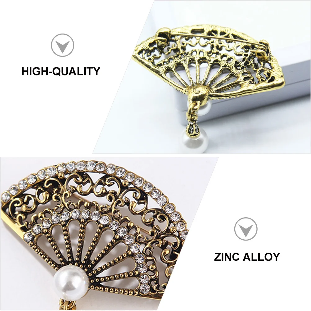 

2 pcs Vintage Fan Brooch Chinese Style Elegant Dress Suit Accessory Retro Fashionable Pin Party Jewelry Brooches