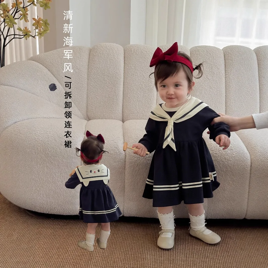 

Girls' College Style Dress 2025 New Autumn Baby Western Korean Version Collar Dress Children's Princess Dress