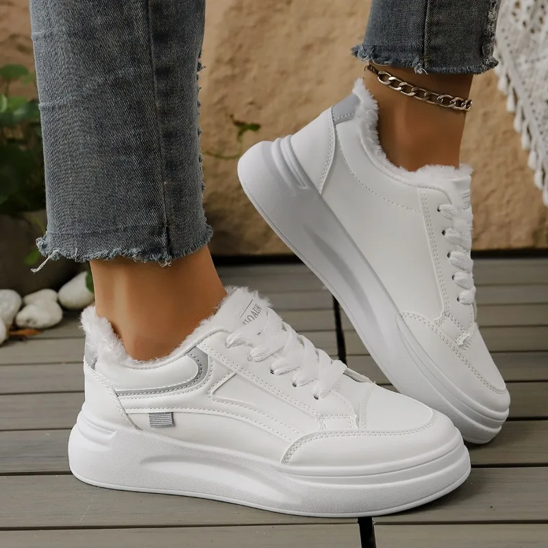 Winter New Plush Keep Warm Casual Women's Sneakers Thick Soled Casual Loafers 2026 Fashion Simple Comfort Women Shoes Tenis