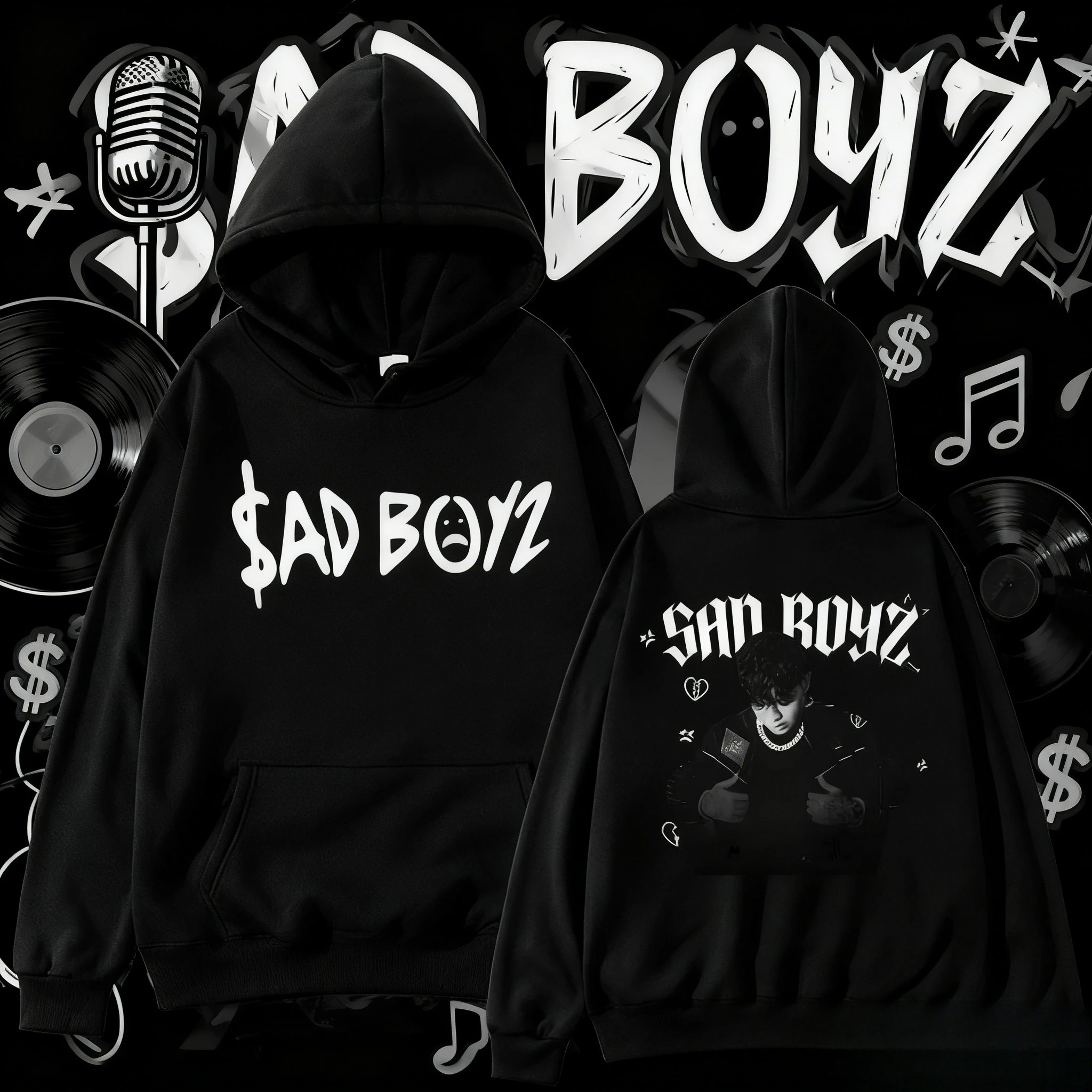 Junior H Sad Boys Tour Bedruckter Kapuzenpullover Retro Harajuku Hip-Hop Mode 2025 Herbst/Winter Bedruckter Kapuzenpullover aus 100 % reiner Baumwolle