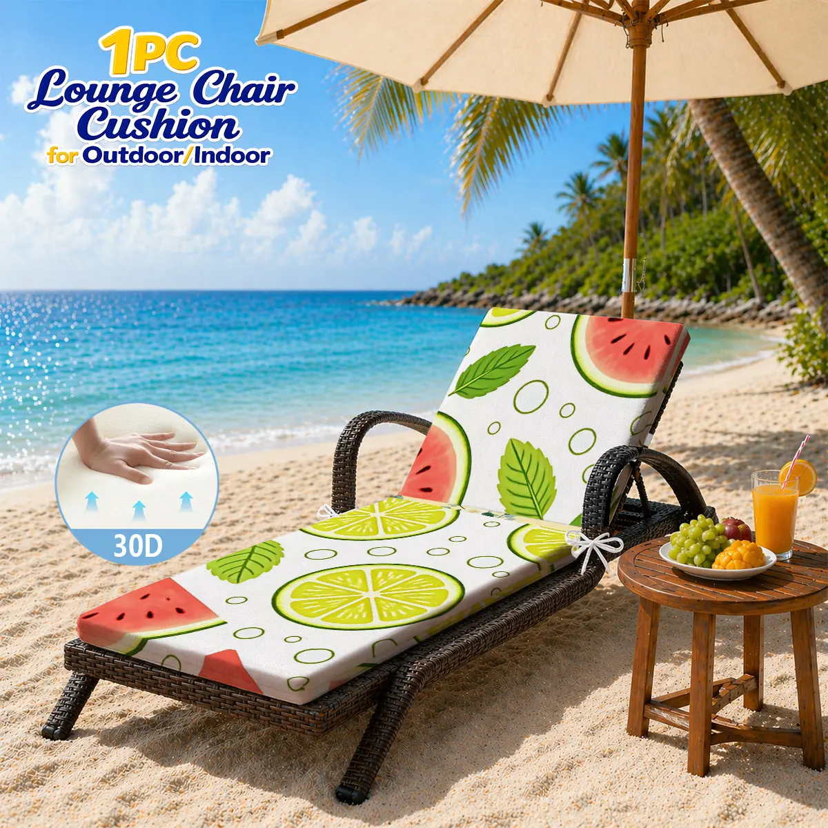 

Very Comfortable Hawaiian beach chair pad, thick & easy-clean, works as outdoor lounge chair pad also fits indoor lounge chairs.