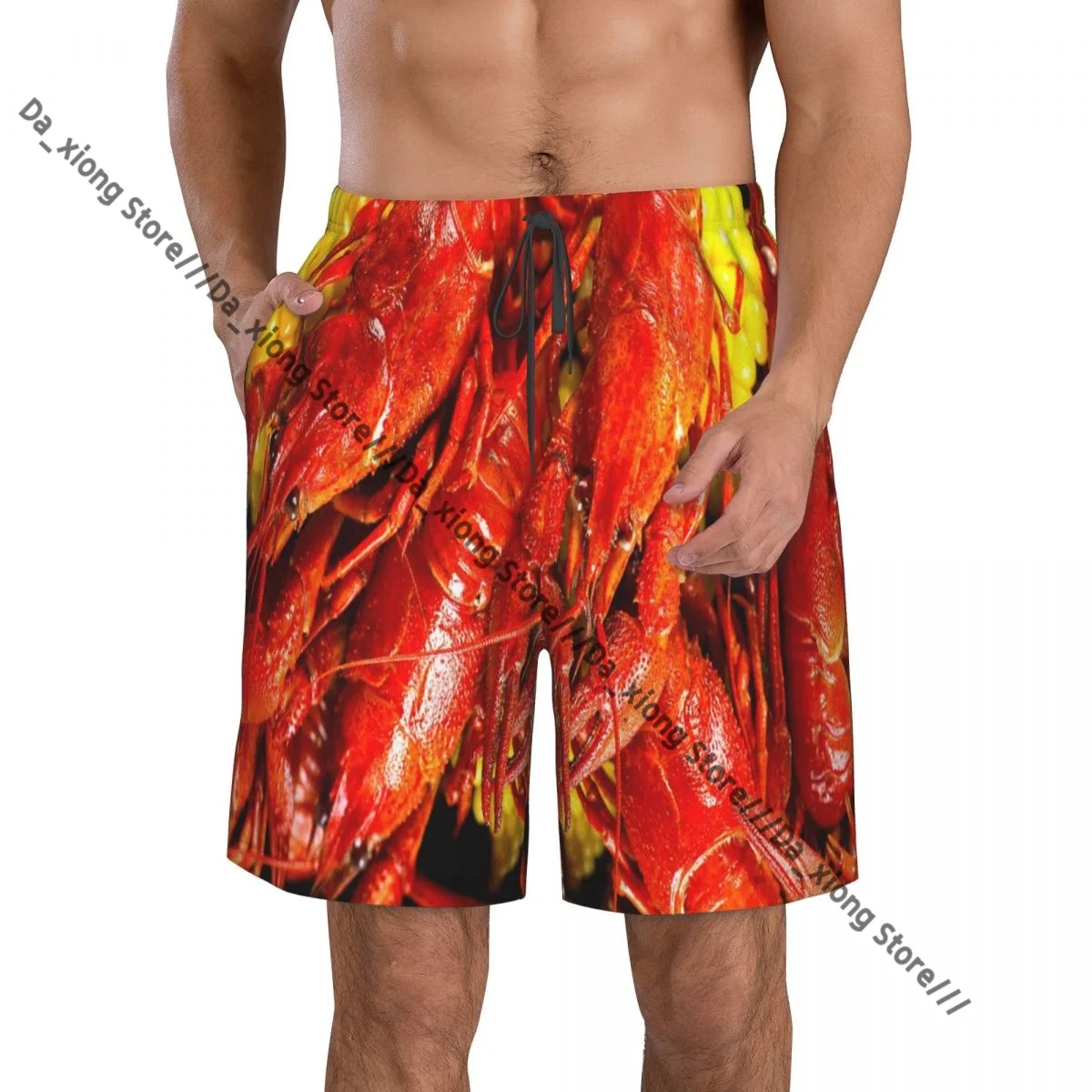 Men Beach Short Quick-drying Swimming Trunk Crawfish Pattern Swimwear Swimsuit Bathing Shorts