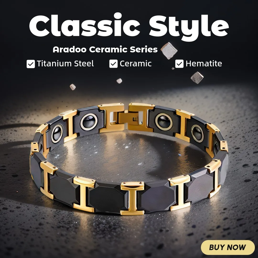 Aradoo Ceramic Energy Bracelet Titanium Steel Hematite Anion Anti-Radiation Magnetic Slimming Men's Bracelets