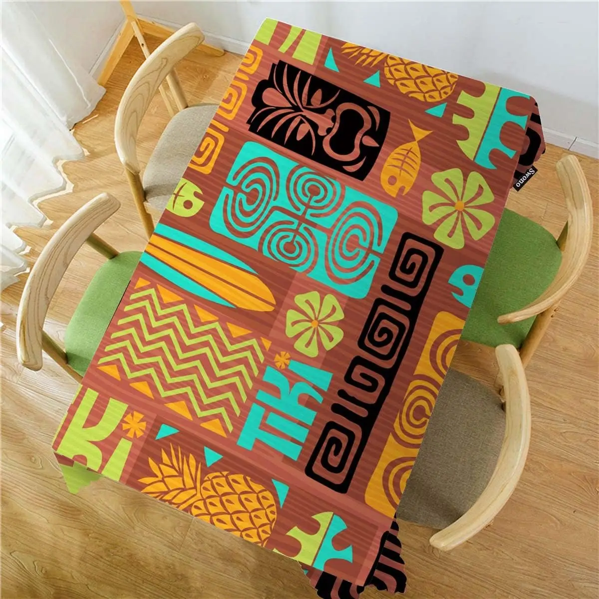 African Tribal Ethnic Style Bohemian Rectangle Tablecloth Dining Table Decor Geometric Waterproof Tablecover Wedding Party Decor