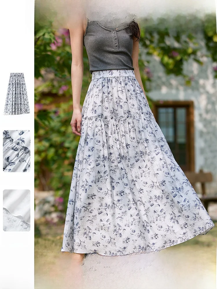 

Новая женская модная длинная юбка А-силуэта с цветочным принтом и высокой талией, осенняя коллекция