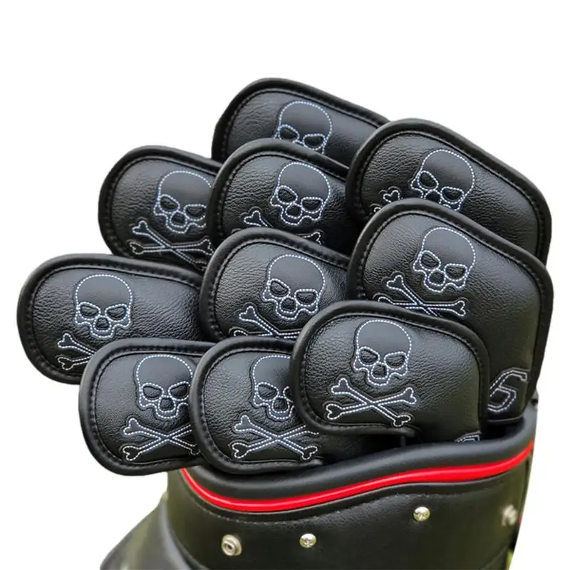 Fur Lining PU 10 PCS Golf Clubs Iron Head Covers Skulls Golfs Putter Protector Cover 4/5/6/7/8/9/P/S/A/X Golf Club Headcover