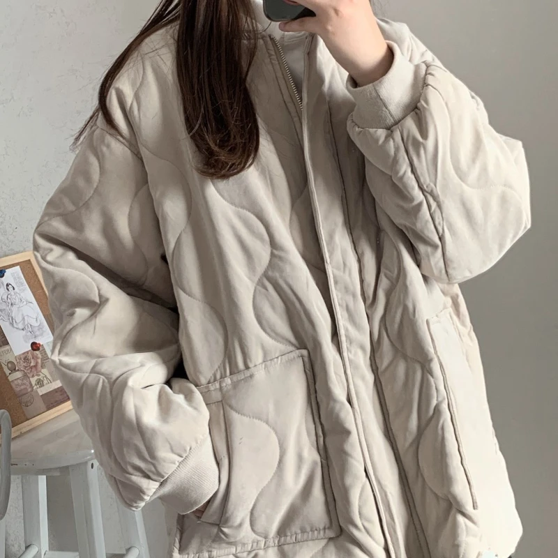 2023 Fall and Winter New Korean Casual Loose Diamond Lattice Cotton Jacket Cotton Jacket Female Women Jackets Winter Coat Jacket