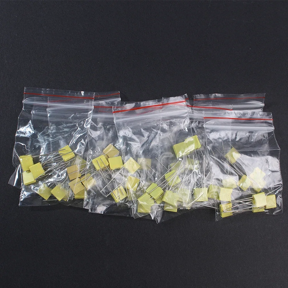 50PCS Polypropylene Capacitor 100V Polypropylene Safety Plastic Film Correction Capacitor Kit 1nF~0.47uF 102J 103J 473J 224J474J