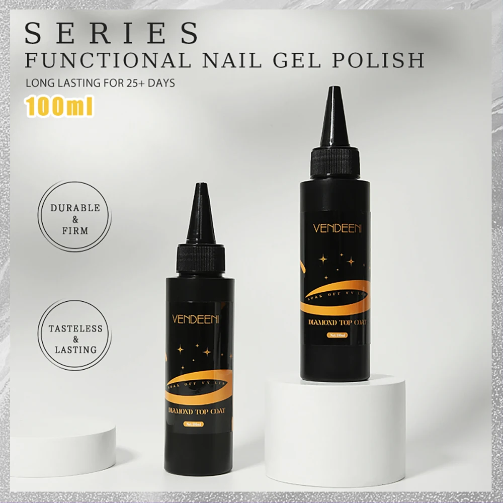 Vendeeni 100ml Diamond Top Coat Gel Nail Polish Semi Permanent UV Soak Off Gel Varnish High brightness Gel Lacquer For Nail Art