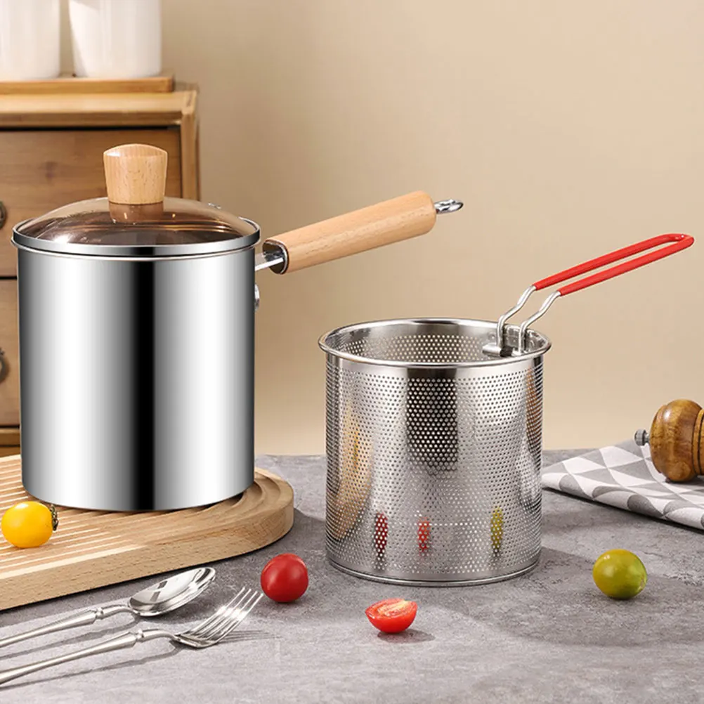 

Stainless Steel Deep Fryer Pot 3L C Model Basket Food Clip Wooden H Mini Home Kitchen Fryers Pan Household Metal Frying Pot