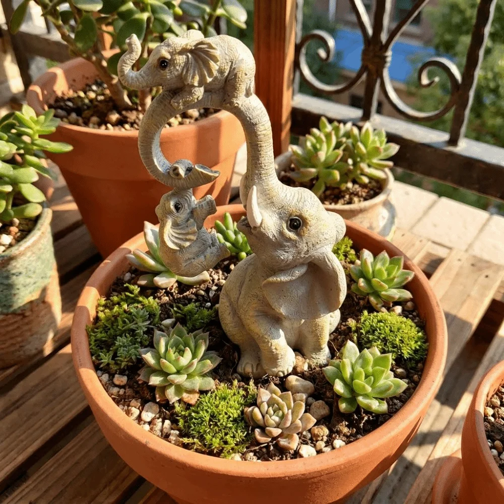 

3PCS Resin Elephant Ornaments Cute Funny Potted Plant Hanging Crafts Cartoon Mother and Child Elephant Statue Desk Decor