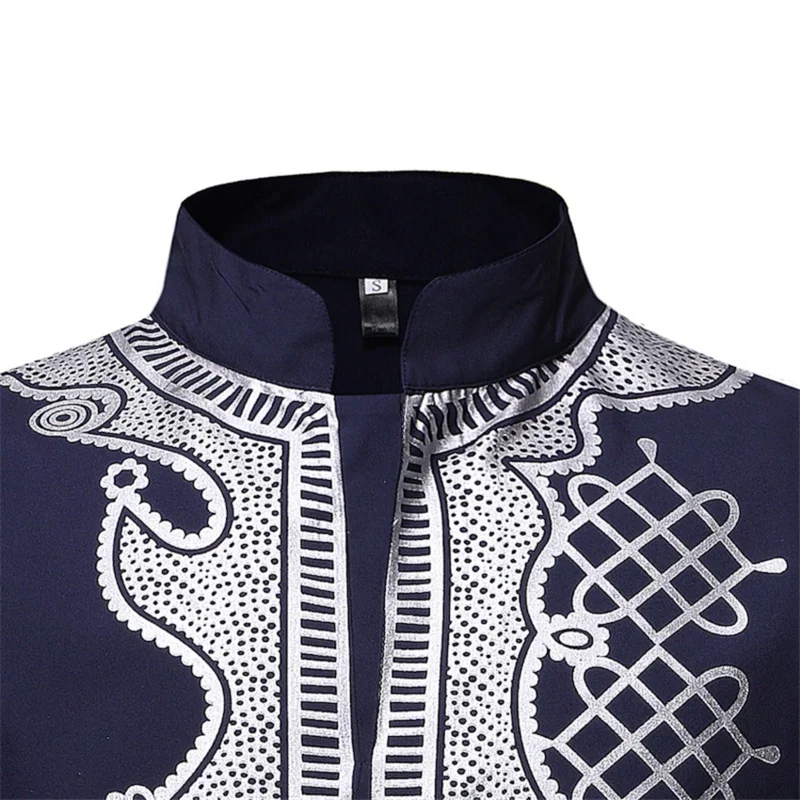 Chemise à col montant à manches longues pour hommes, style africain traditionnel, Dashiki, tendance Bazin Riche, robe imprimée, vêtements de chef africain