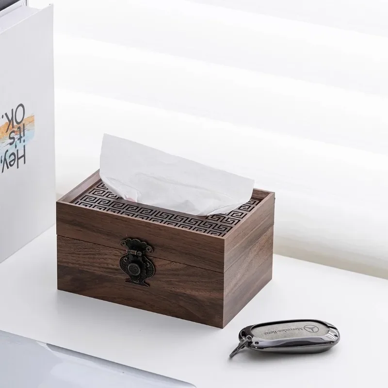 Stylish Wooden Tissue Box with Patterned Lid Traditional Home Decor Container Perfect for Living Room Enthusiasts