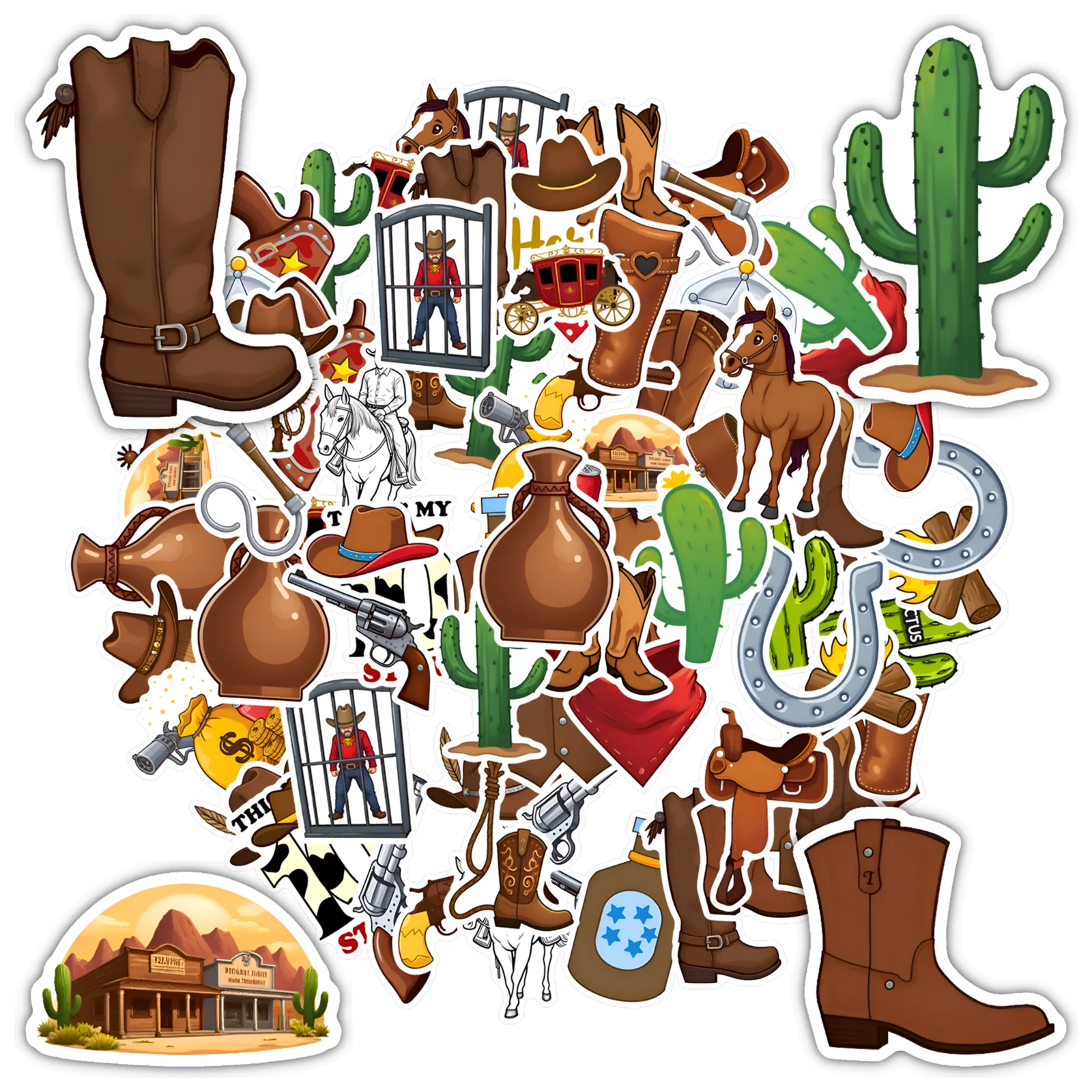 Винтажные-ковбойские-наклейки-35-50-шт-деревенский-родео-ПВХ-наклейка-набор-наклеек-для-ноутбука-багажа-скрапбукинга-дневника-наклейка-«сделай-сам»