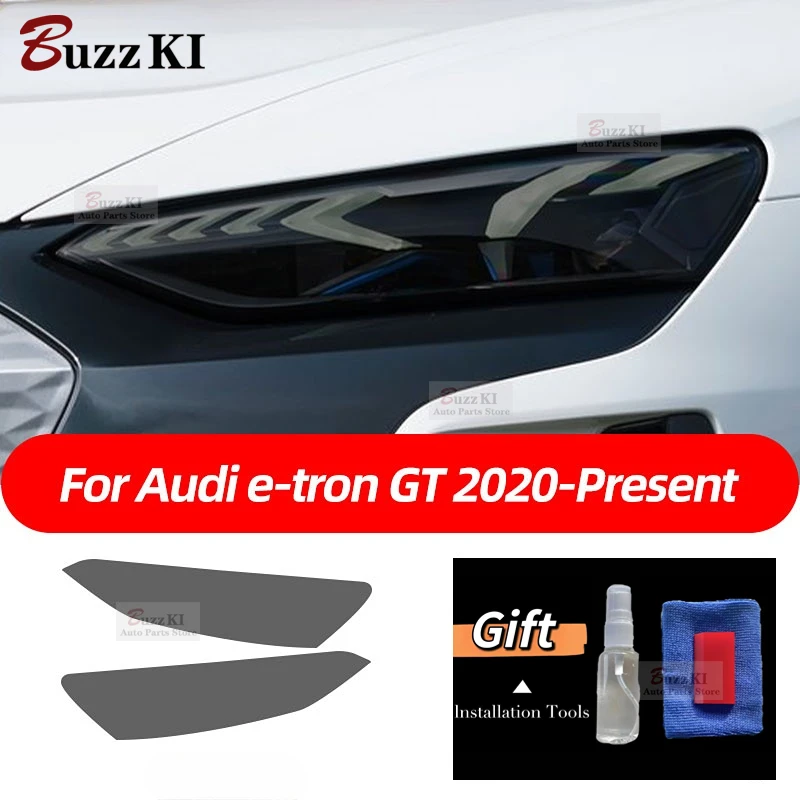 

2 Pcs Car Headlight Protective Film Front Light Transparent Smoked Black TPU Sticker For Audi E-tron GT RS Quattro 2021 2022 -