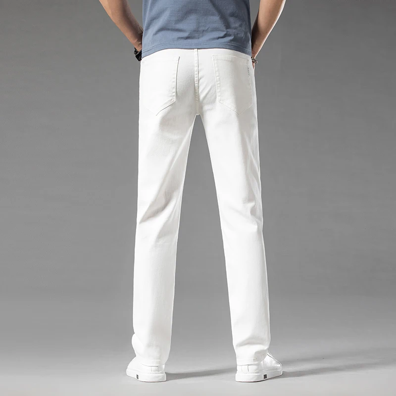 جديد الصيف رجال الأعمال عادية مستقيم الجينز 98% القطن لينة سترتش فضفاض الدنيم السراويل الذكور العلامة التجارية بنطلون