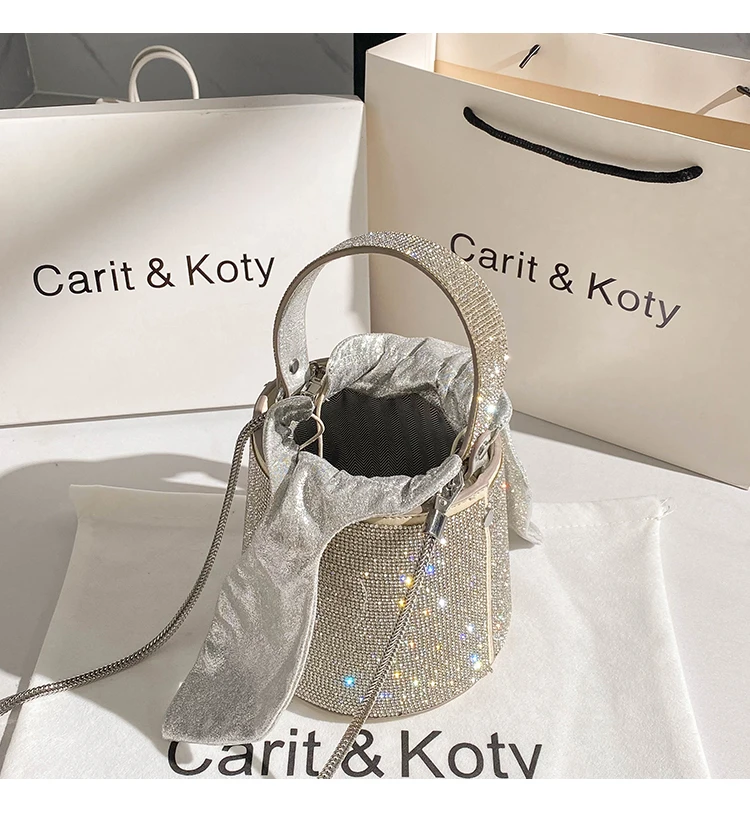 Glitter Shiny Rhinestones Diamond Bucket Bag Women's Handbag Fashion Evening Clutch Bag Wedding Party Bling Purse Shoulder Bag