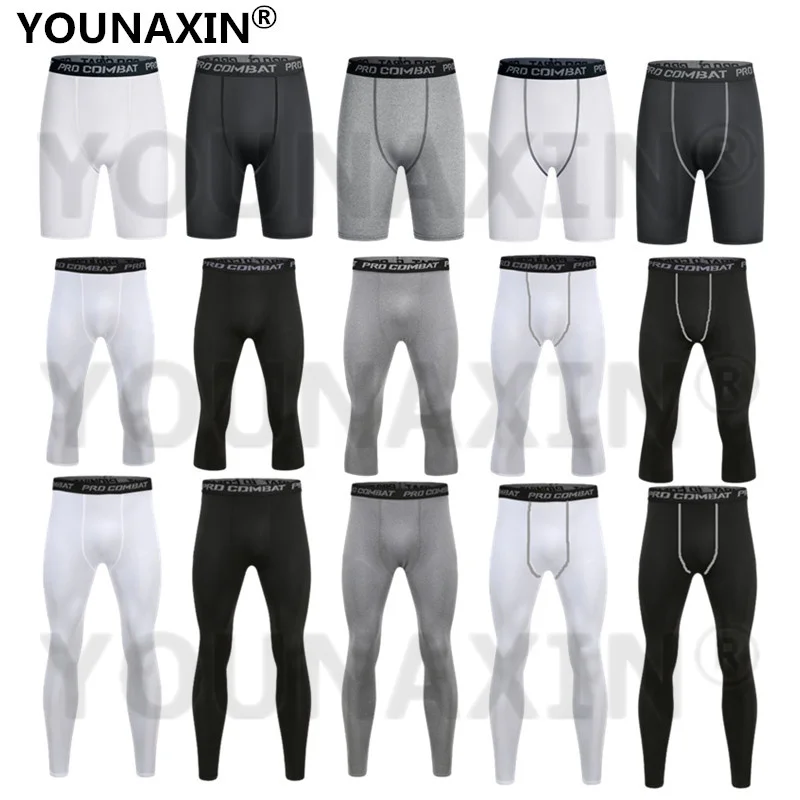 Pantalones cortos ajustados para correr para hombre, mallas largas para gimnasio, baloncesto, Fitness, ejercicio, ciclismo, 3/4