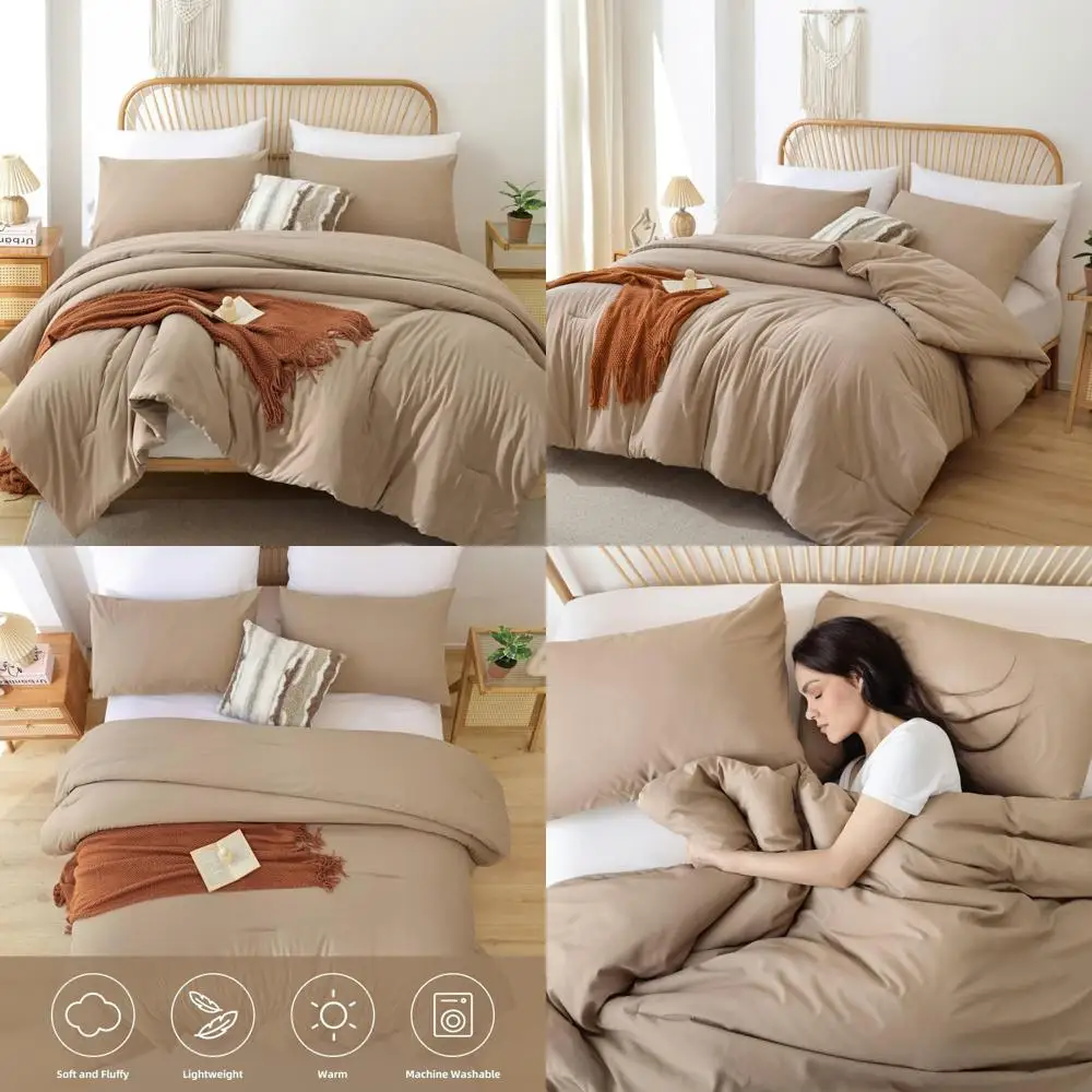 

ROSGONIA Oversized King Size Comforter Set, 3-Piece Super King Plus Bedding Ensemble (1 Taupe Comforter and 2 Pillowcases) Light