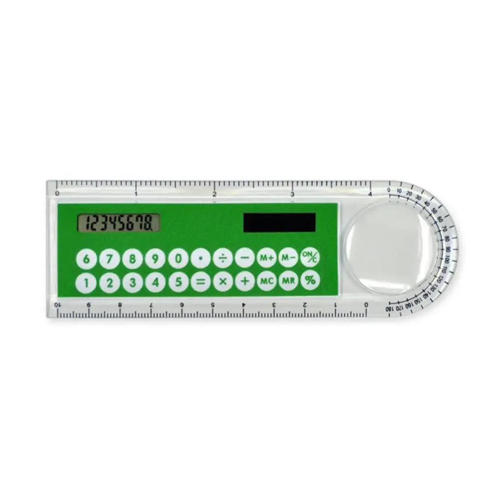 Hot Sale Mini Ultra-thin Straight Ruler with Solar Calculator Magnifier Multifunction Calculator 10cm School Office Supplies
