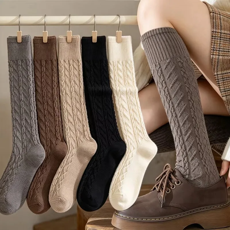 Vintage Textured Knit Knee High Socks Women Preppy Ballet Style Long Socks Warm Winter Cotton Stockings for Women Girls 2026