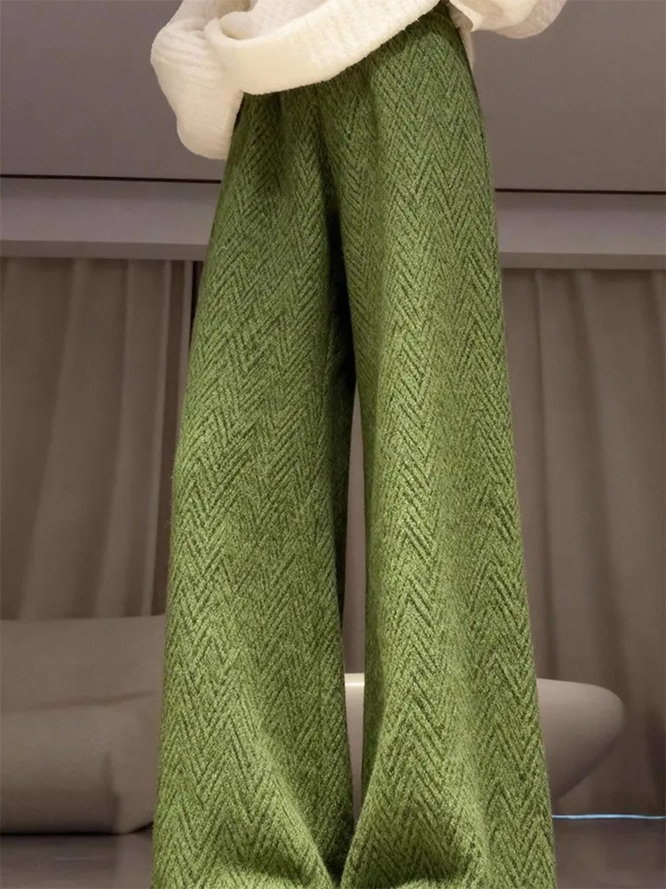 Mustard een Wide Leg Pants Women's High Waist Cheered Pattern Slimming Bend Knife Pants Casual Commute Sle Autumn Colle...
