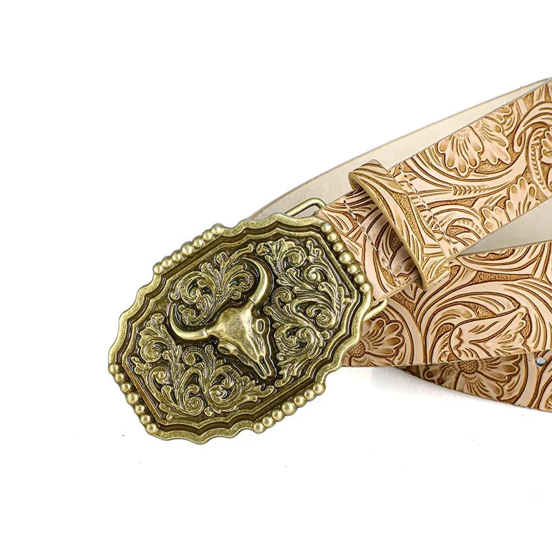 Western Cowboy-Stil Vintage Casual Gürtel - Geschnitzte Ochsenkopf-Schnalle & Bohemian-Print, Perfekt für Tägliche Pendler- und Dating-Outfits – Detail 21