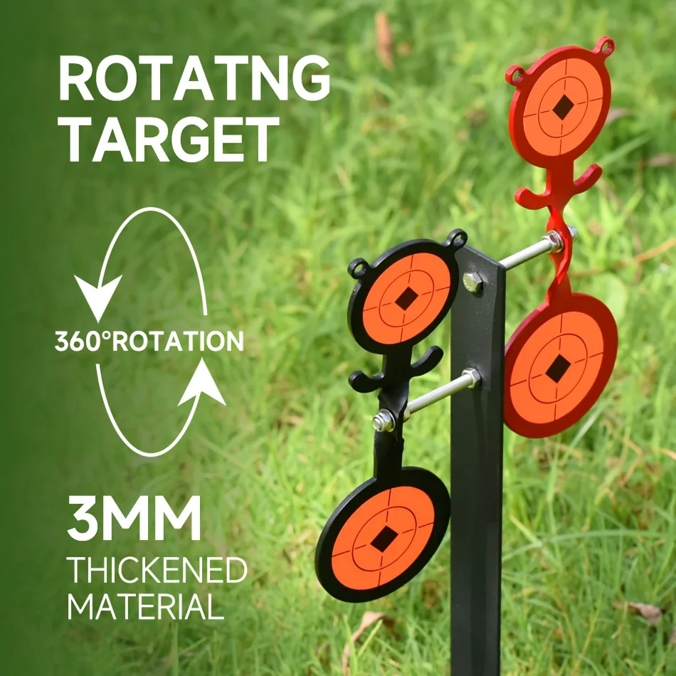Iron Ground Insertion Double-Sided Rotating Target with Dual 360 Degree Rotating Heads, Used for Slingshot, Air Gun Practice Shooting, Outdoor Entertainment