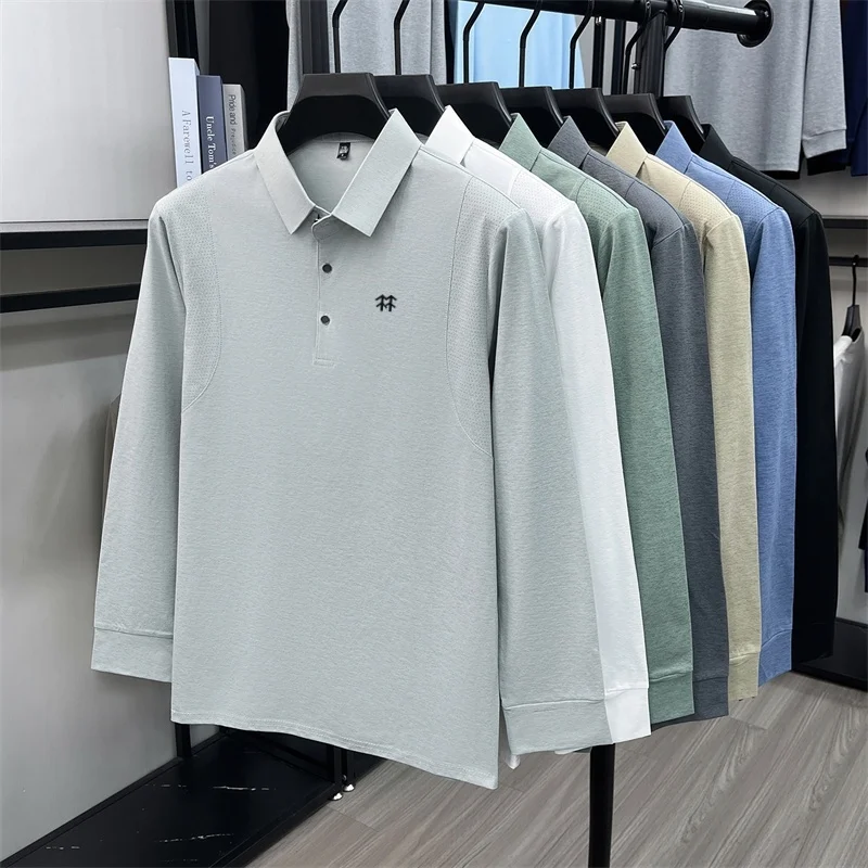 Original Luxusmarke Herren Bedrucktes Poloshirt Herbst Neu Einfarbiges Langarm-Revers-T-Shirt Mode Business Herrenbekleidung – Detail 1