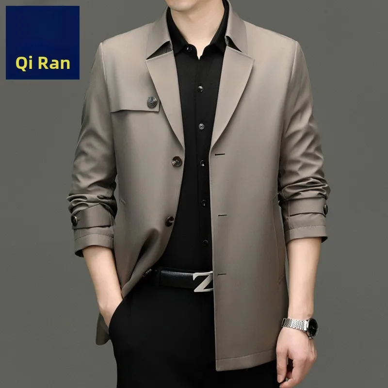 

Весенне-осенняя удлиненная куртка-бомбер без следов натирания, повседневная, модная, с воротником, для мужчин среднего и молодого возраста