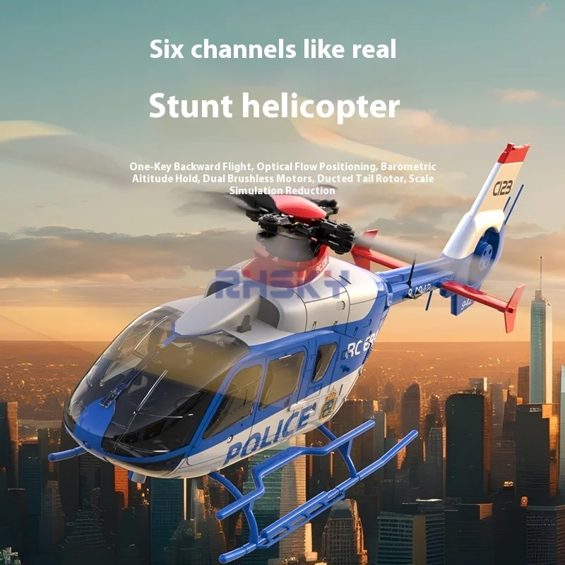 C123 원격 조종 헬리콥터 Ec135 항공기 모델 광학 흐름 위치 지정 브러시리스 모터 6채널 역비행