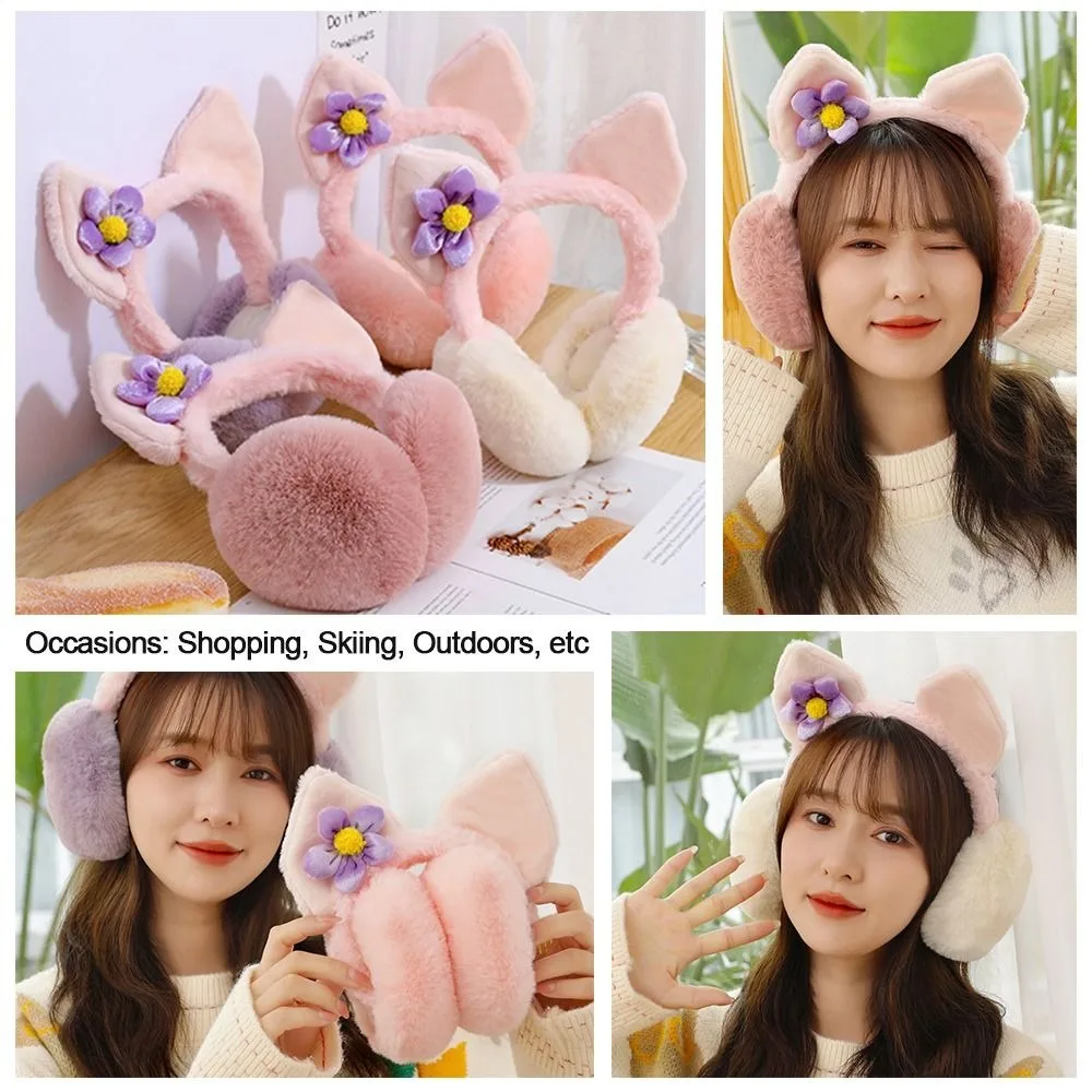 Creative Cute Cartoon Cat Rabbit Ear Warm Earmuffs Plush Rabbit Ear Ear Cover Soft Cold Protection Windproof Ear Cap Women