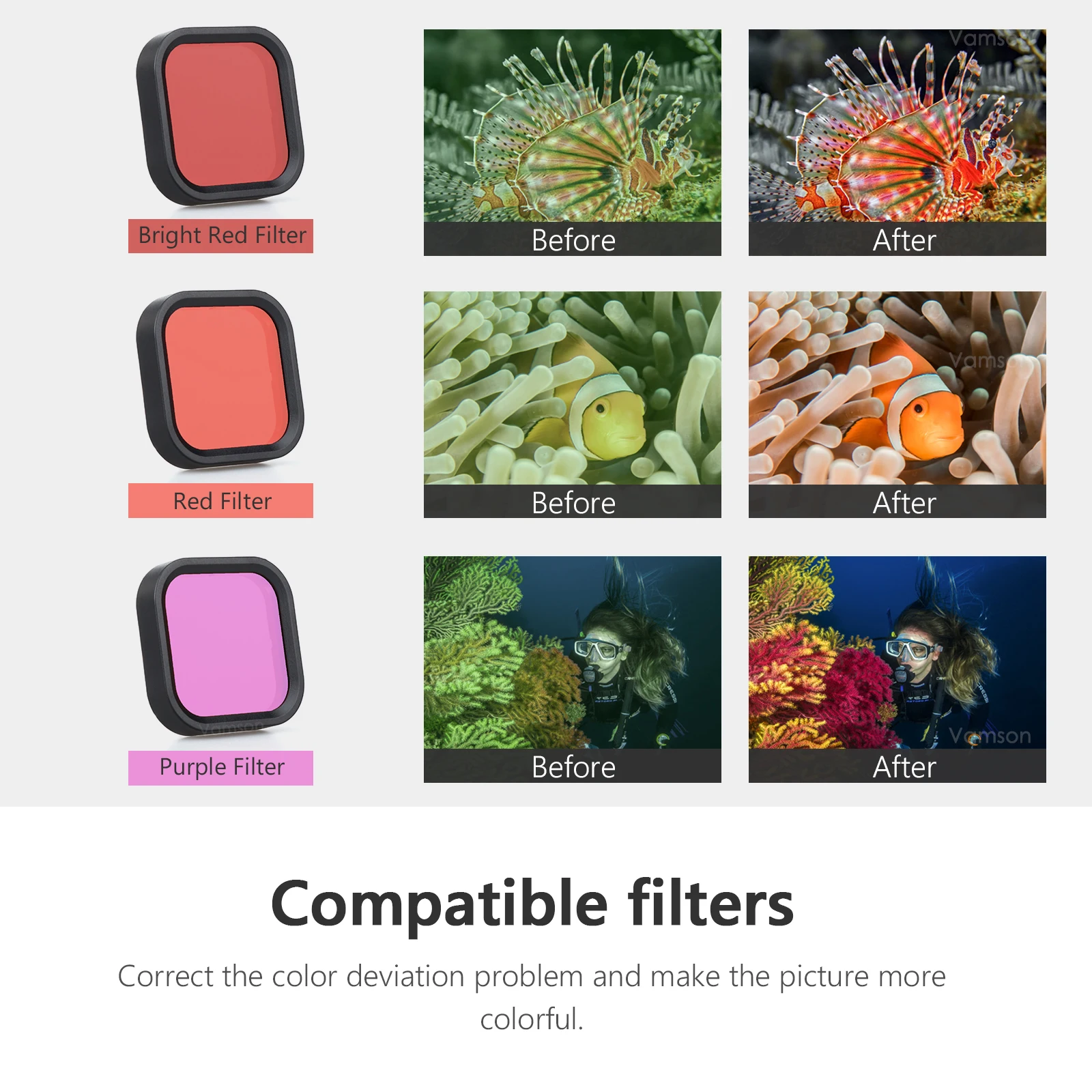 Водонепроницаемый чехол Vamson для GoPro Hero 12 11 10, Черный Защитный чехол для подводного погружения для Go Pro 12, аксессуары