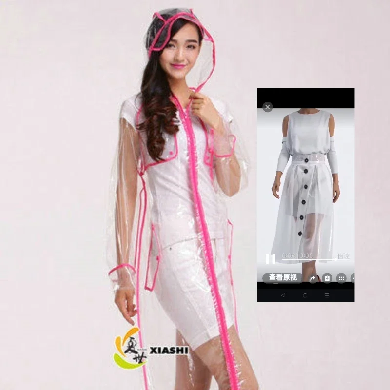Transparent EVA Zipper Long Raincoat Hooded Unisex Waterproof Thickened Fashion Rainwear for Cycling Hiking Travel Commute