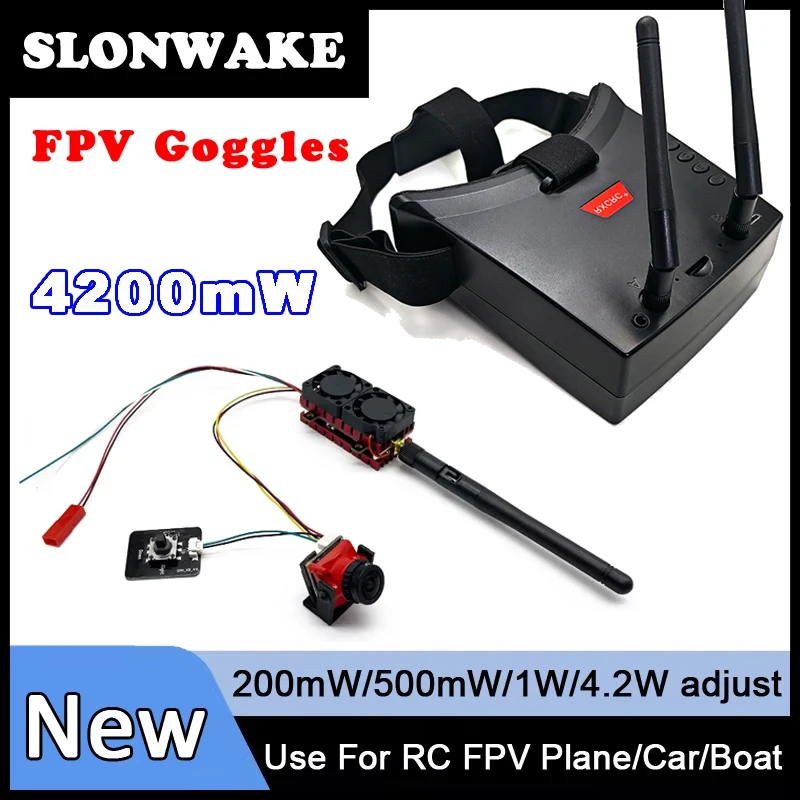 SLONWAKE Long Range 5.8G 48CH adjustable transmitter 4.2W VTX launcher and 1200TVL fpv camera with 3 inch fpv goggles use for RC