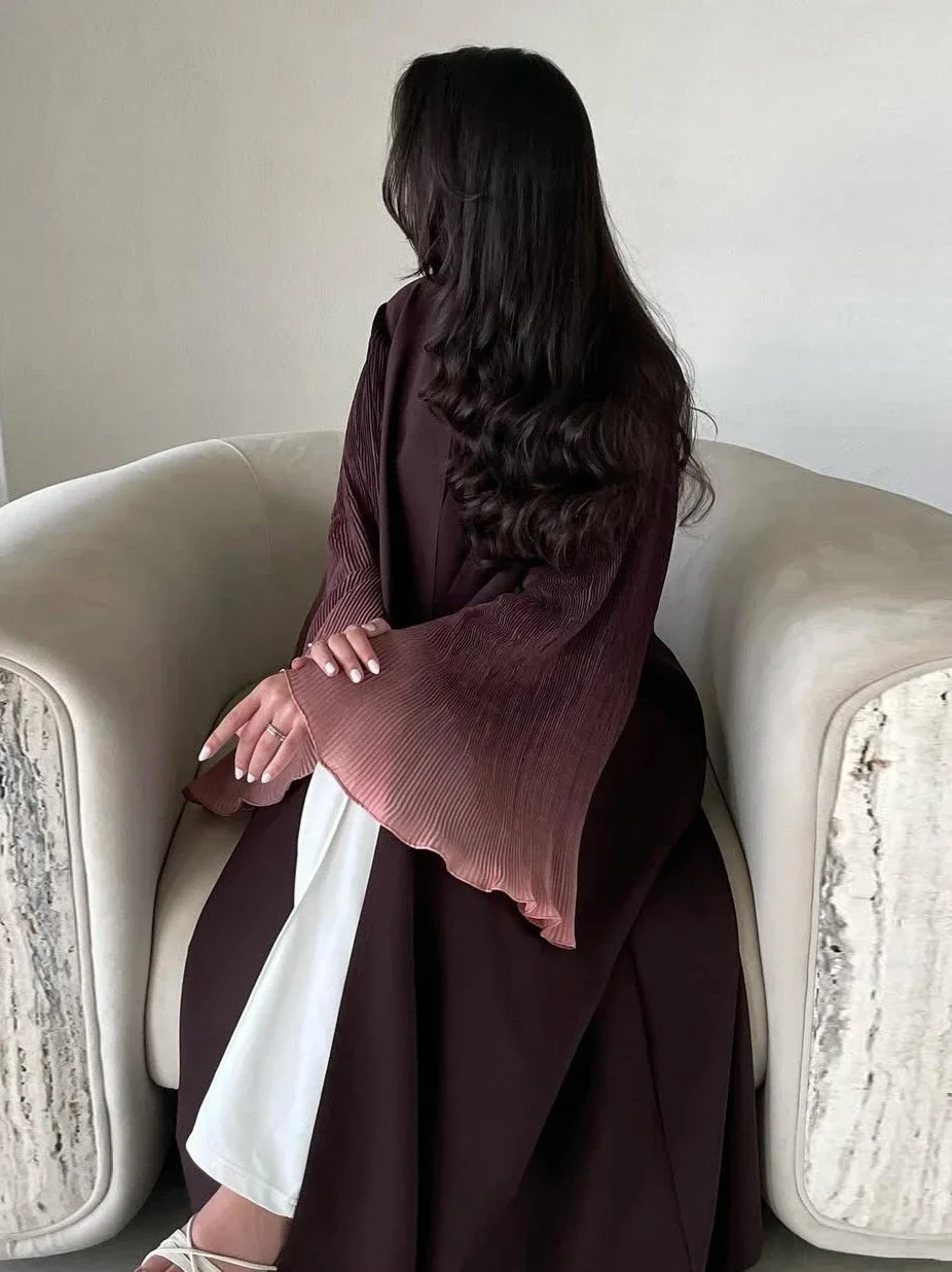 Eid Abaya Robe en mousseline de soie femmes musulmanes été plissé manches évasées Cardigan fête Jalabiya Ramadan robes Largo caftan Robe arabe