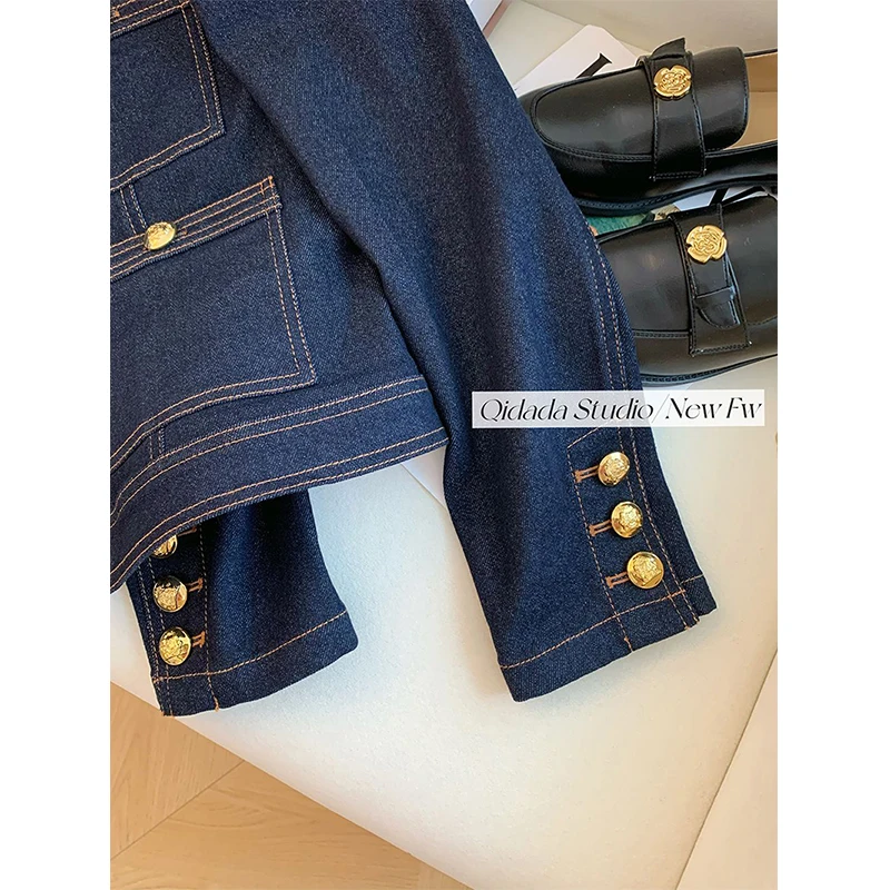 S-3Xl Vintage Cropped Denim Jacket Women Streetwear Pockets Patchwork Jeans Coat Ladies Korean Elegant Casual Chic Outerwear New